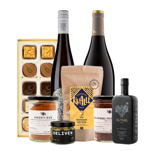 Individuelle Feinkost Geschenkbox L mit 2 Weinen