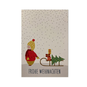 Grusskarte Frohe Weihnachten – Kind mit Schlitten