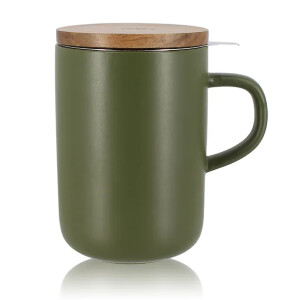 Ogo Living Juliet Khaki Tee Tasse Steinzeug und Deckel Akazie 475ml