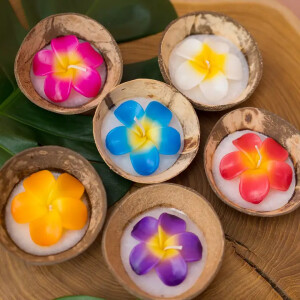 Namaste Große Blumenkerze in Kokosnussschale